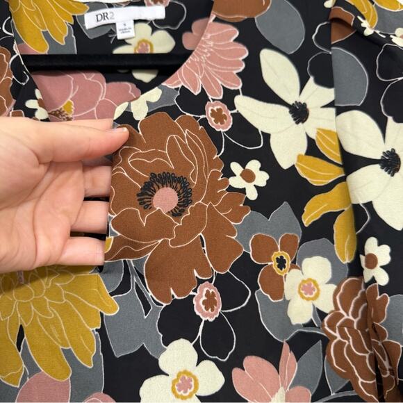 Daniel Rainn DR2 Black Yellow Orange Floral Blouse Women’s S Fall Retro 70s Dark - Picture 7 of 9
